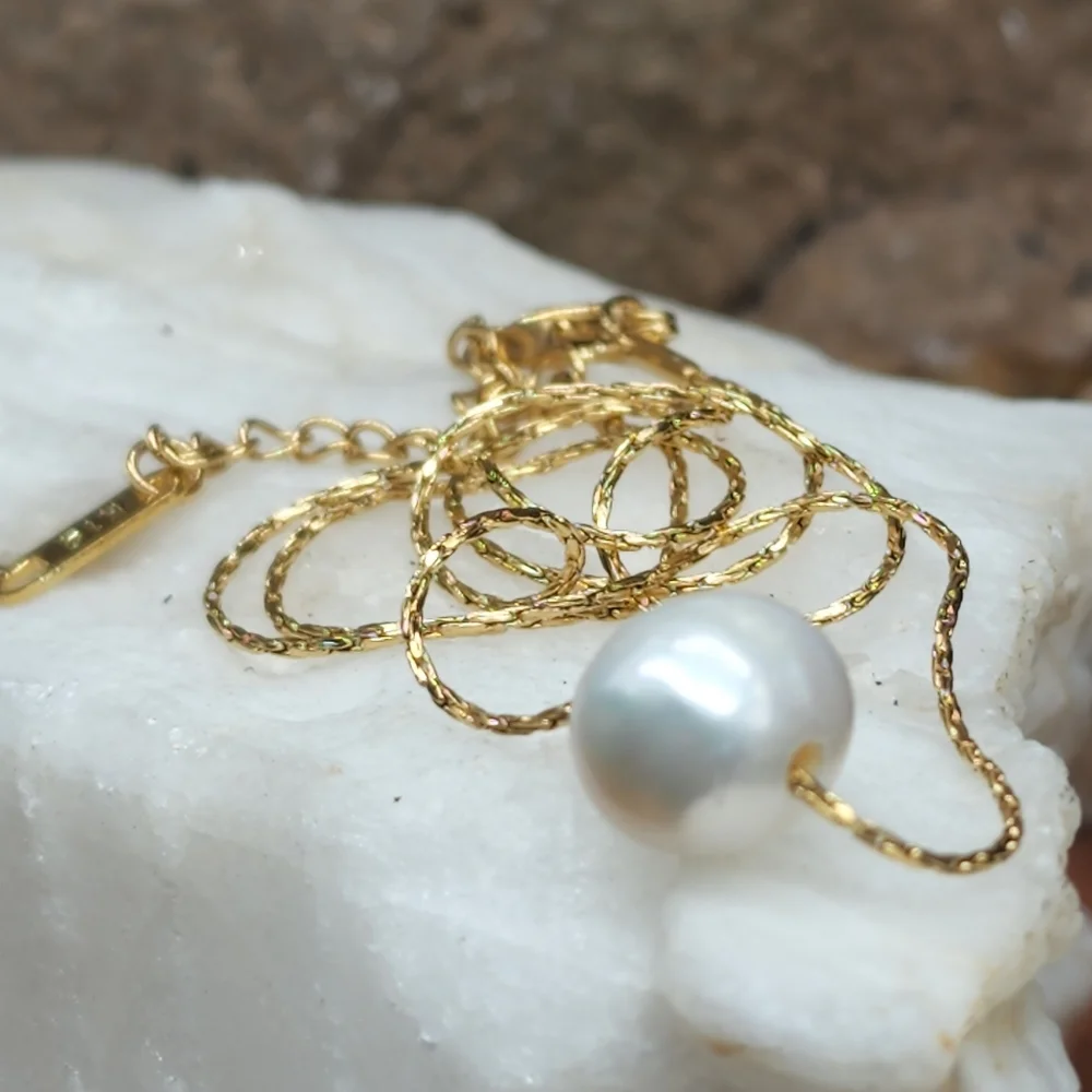 Natural Large Freshwater Pearl 14k Gold plated Chain Designer Jewelry